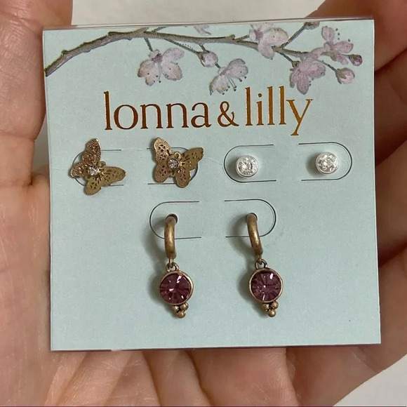 Lonna&Lily Gold and Silver Tone 3-Pc set crystal Butterfly earrings, NEW🌸 - Picture 3 of 6